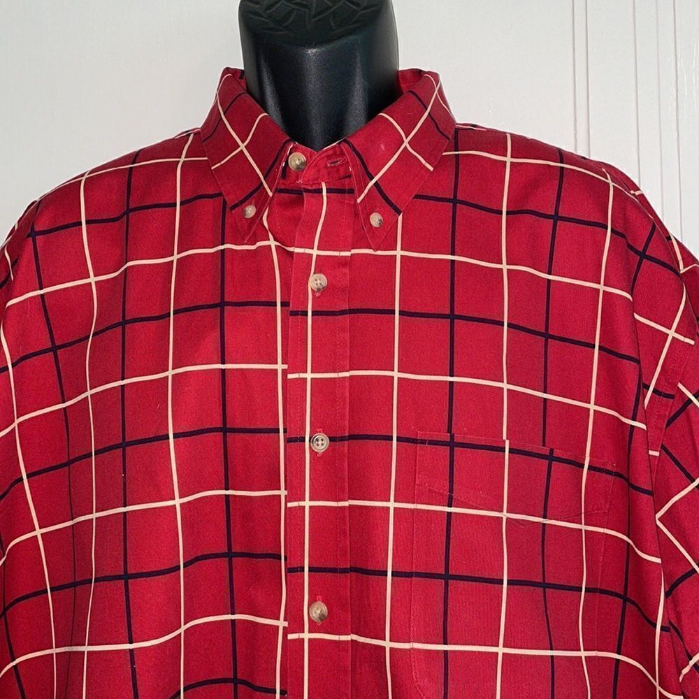 Natural Issue red, black & cream checked long sleeved cotton shirt - Picture 2 of 8